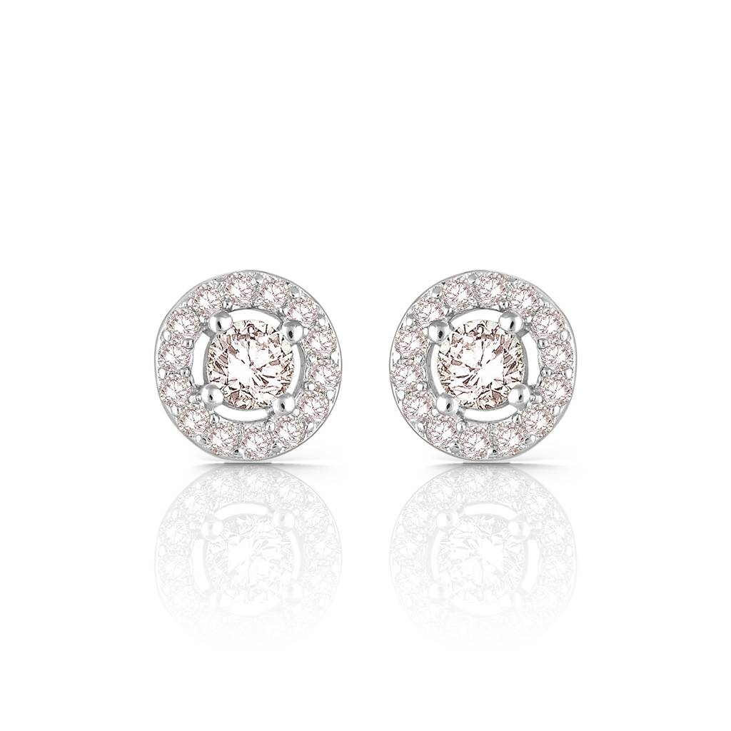 Round Halo Earrings With Diamond Center - 925 Silver Jewelry : 1315