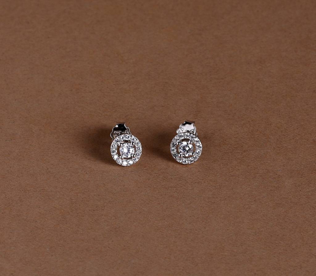Round Halo Earrings With Diamond Center - 925 Silver Jewelry : 1315