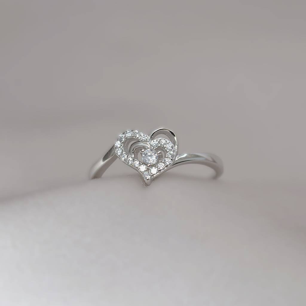 925 Sterling Silver Adjustable Double Heart Ring : 1316