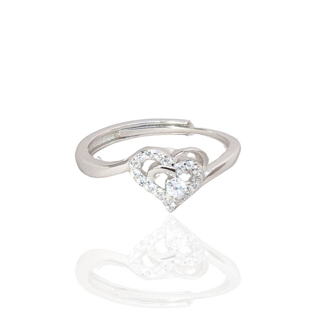 Chunky Heart Ring - Adjustable 925 Sterling Silver Plated Wrap Ring With Bag