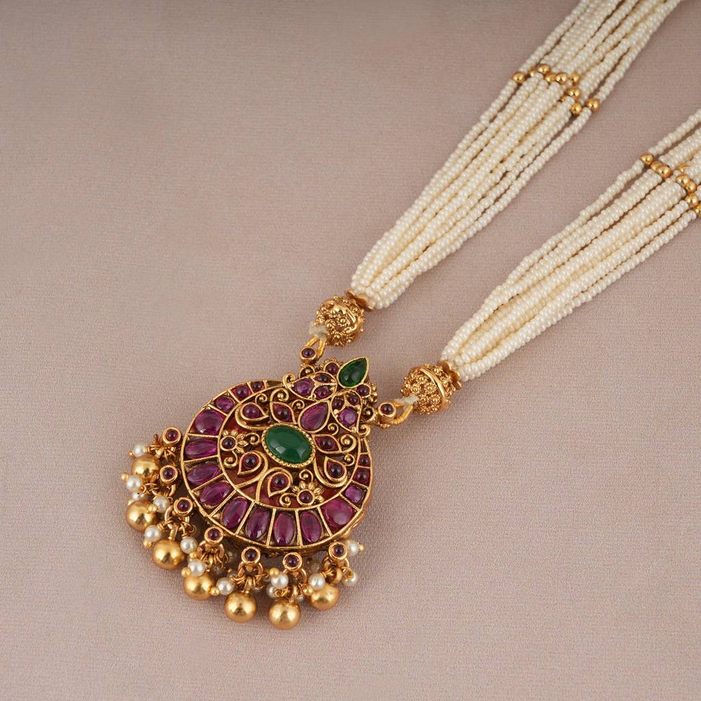 Royal Long Maa Lakshmi Reversible Pearl Necklace Set : SJ060
