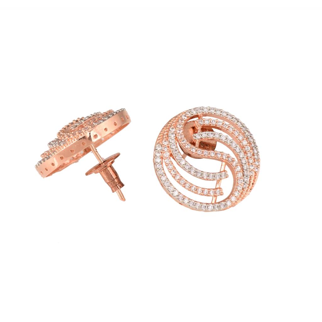 Rose Gold Plated Ad Studded Contemporary Stud Earrings : SJER1322