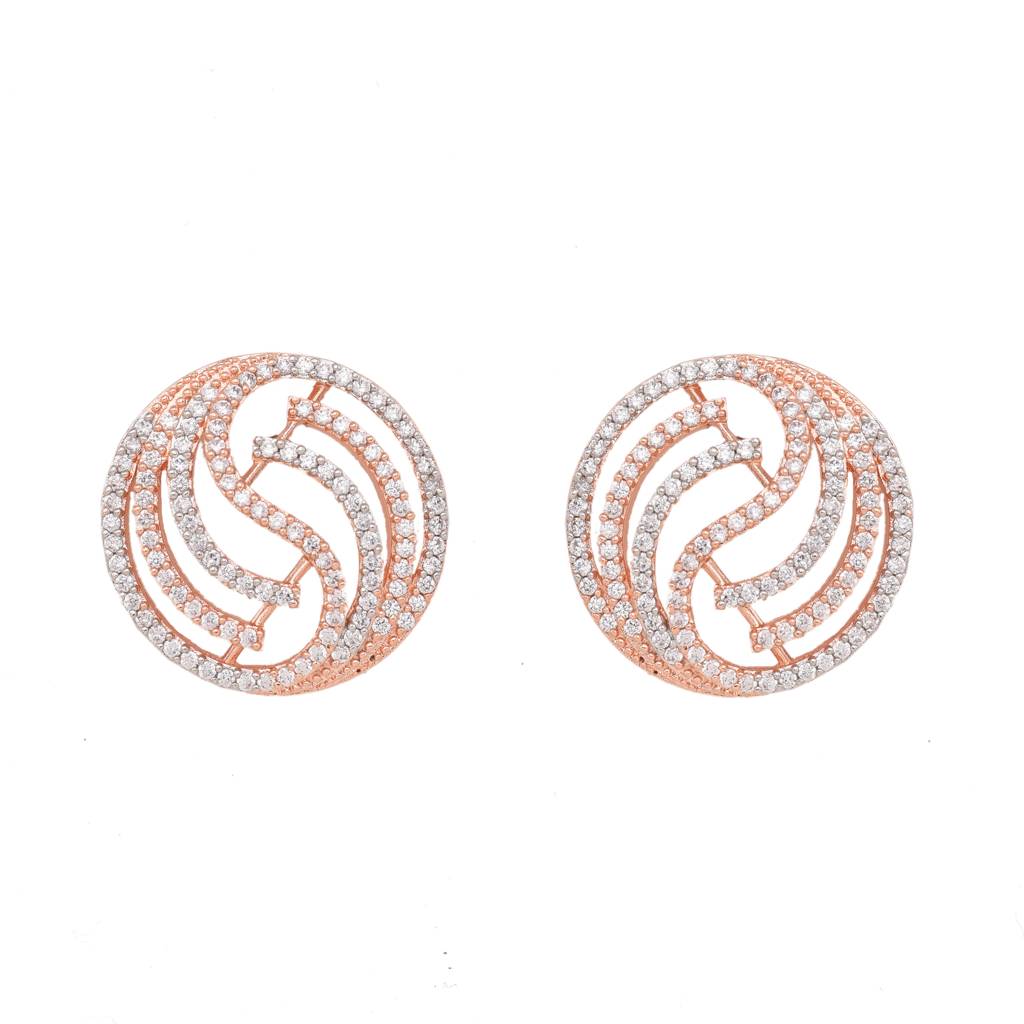 Rose Gold Plated Ad Studded Contemporary Stud Earrings : SJER1322