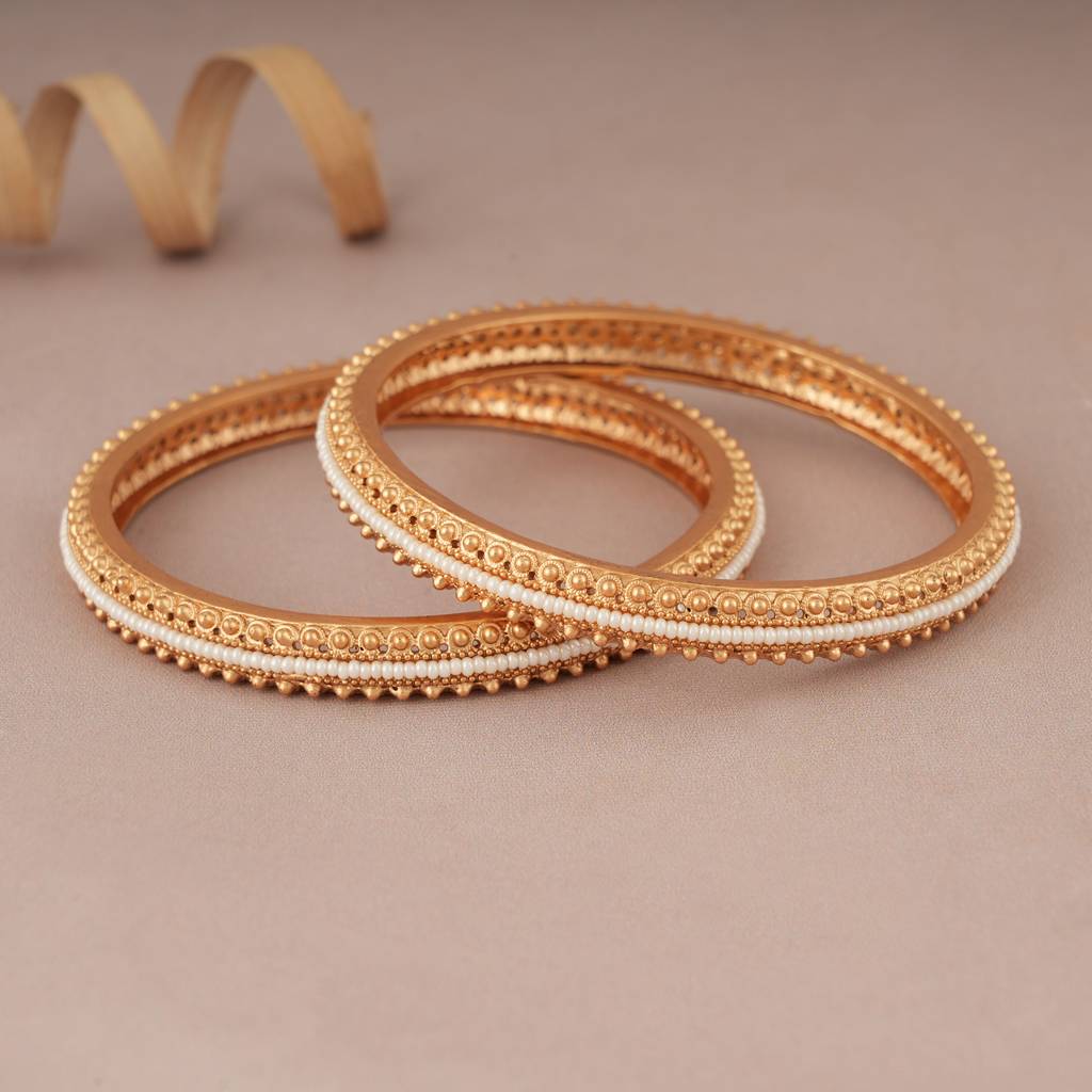 Elegant Pearl Line Gold Plated Bangle Set : SJ079