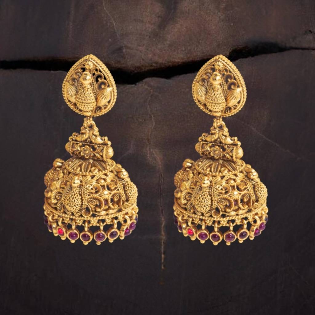 Gandaberunda South Indian Temple Jewellery Jhumka Earrings For Bridal & Traditional Wear : R-1277