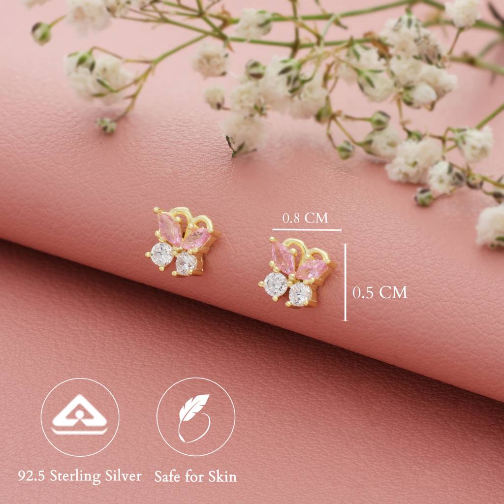 Cute Pinky Butterfly Gold Polish Silver Stud (5+ Yrs) : 134