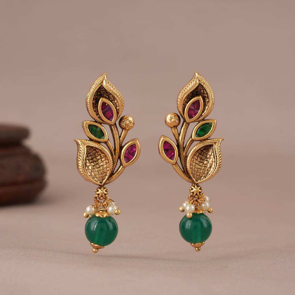 Cute Antique Gold Multicolor Leaf Earring : SJ123