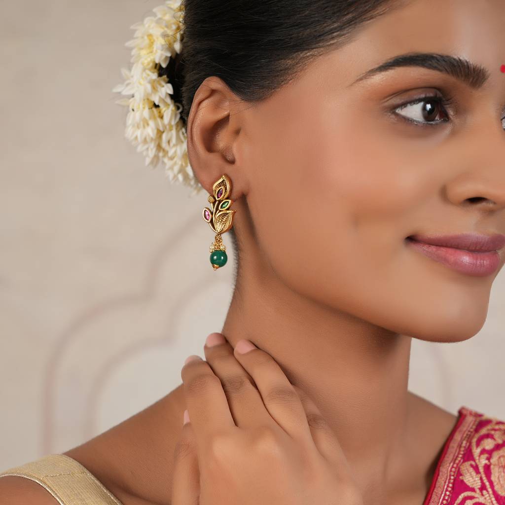 Cute Antique Gold Multicolor Leaf Earring : SJ123
