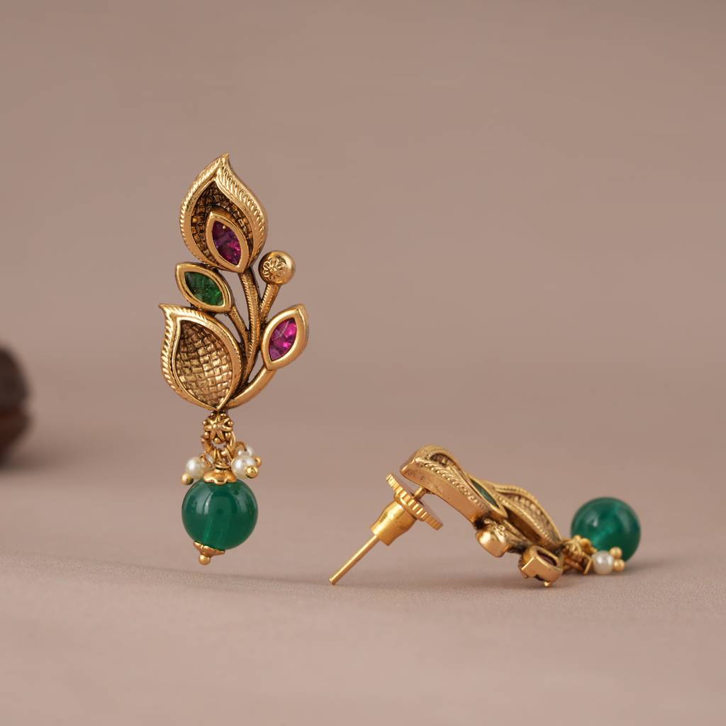 Cute Antique Gold Multicolor Leaf Earring : SJ123
