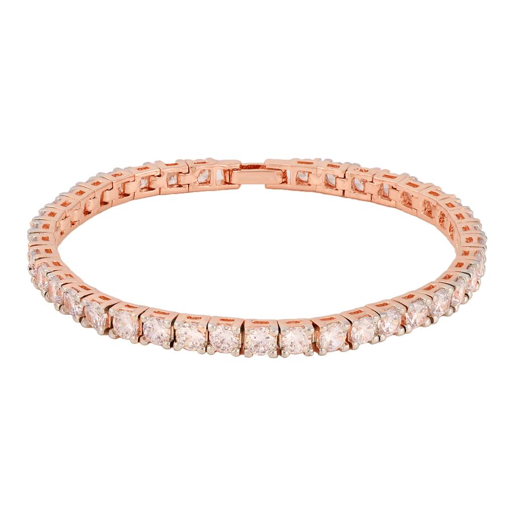 Rose Gold Plated White Ad Solitaire Studded Tennis Dainty Bracelet