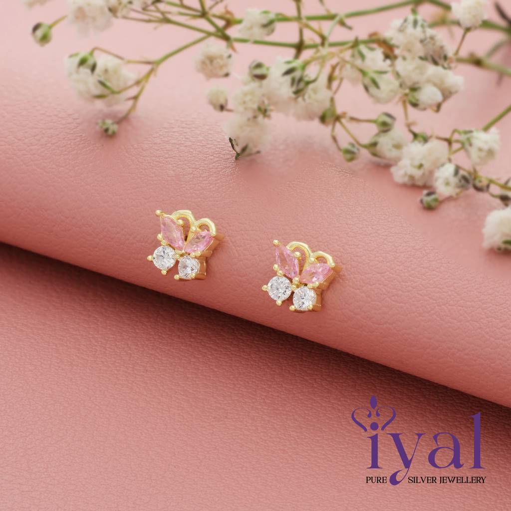 Hot Pink Butterfly 18kt Yellow Gold Stud main image 1