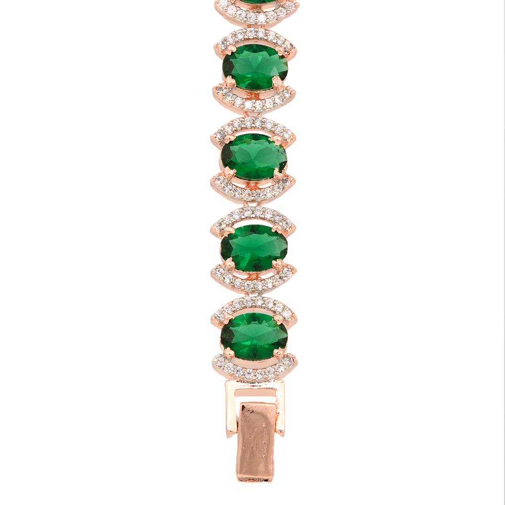 Rose Gold Plated Oval Green Ad Studded Designer Tennis Bracelet For Her : SJBR1350