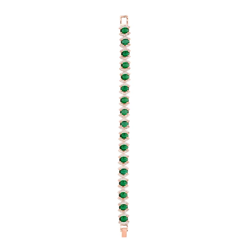 Rose Gold Plated Oval Green Ad Studded Designer Tennis Bracelet For Her : SJBR1350
