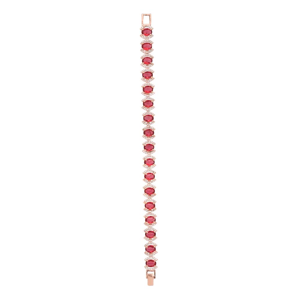 Rose Gold Plated Oval Pink Ruby Ad Studded Handcrafted Tennis Bracelet For Her : SJBR1351