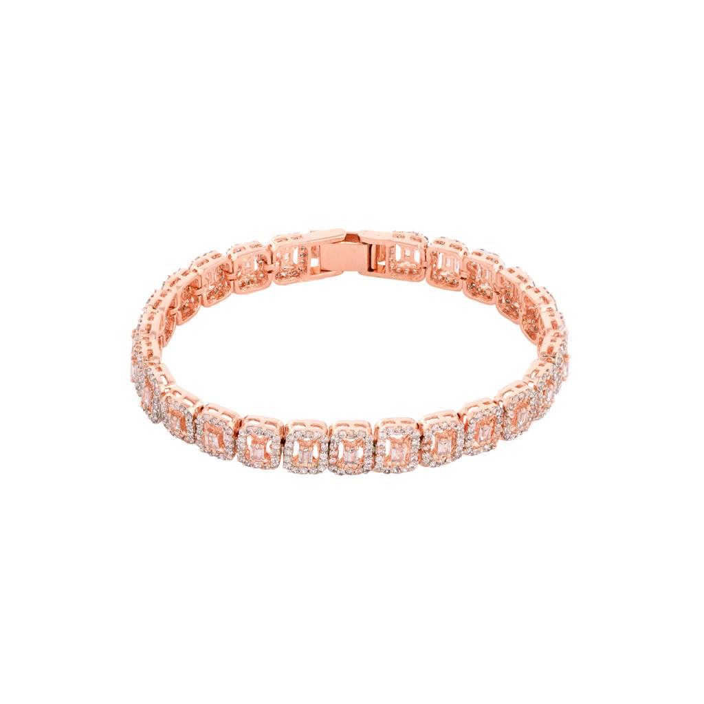 Rose Gold Plated White Ad Studded Tennis Wraparound Btracelet : SJBR1353