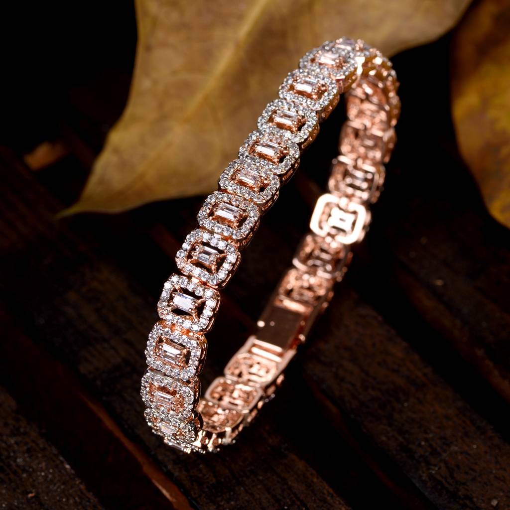 Rose Gold Plated White Ad Studded Tennis Wraparound Btracelet : SJBR1353