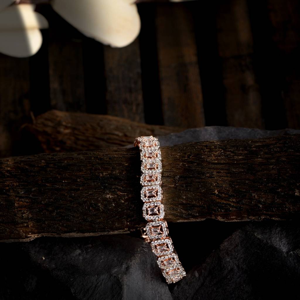 Rose Gold Plated White Ad Studded Tennis Wraparound Btracelet : SJBR1353