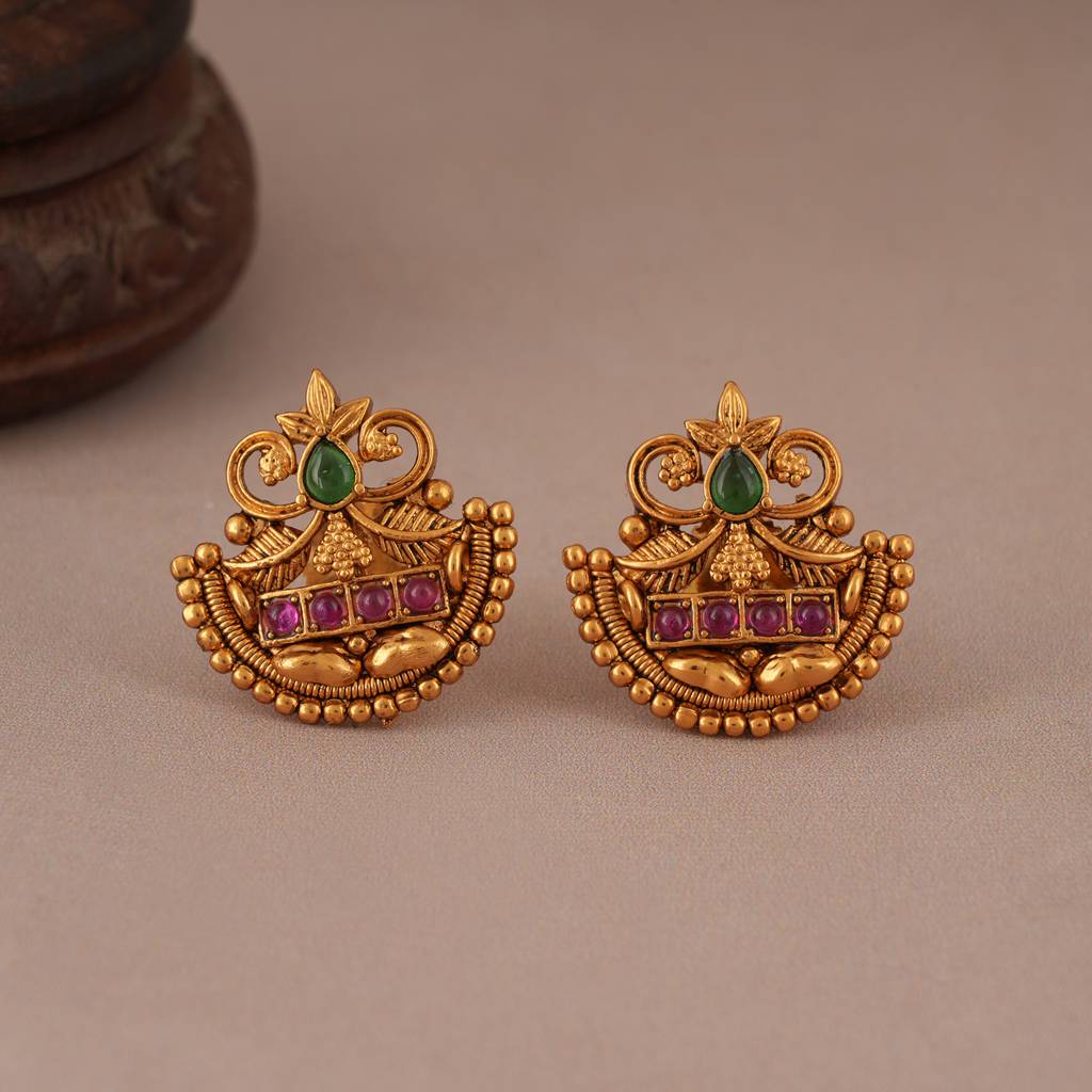 Cute Antique Gold Plated Stone Stud For Earring : SJ115