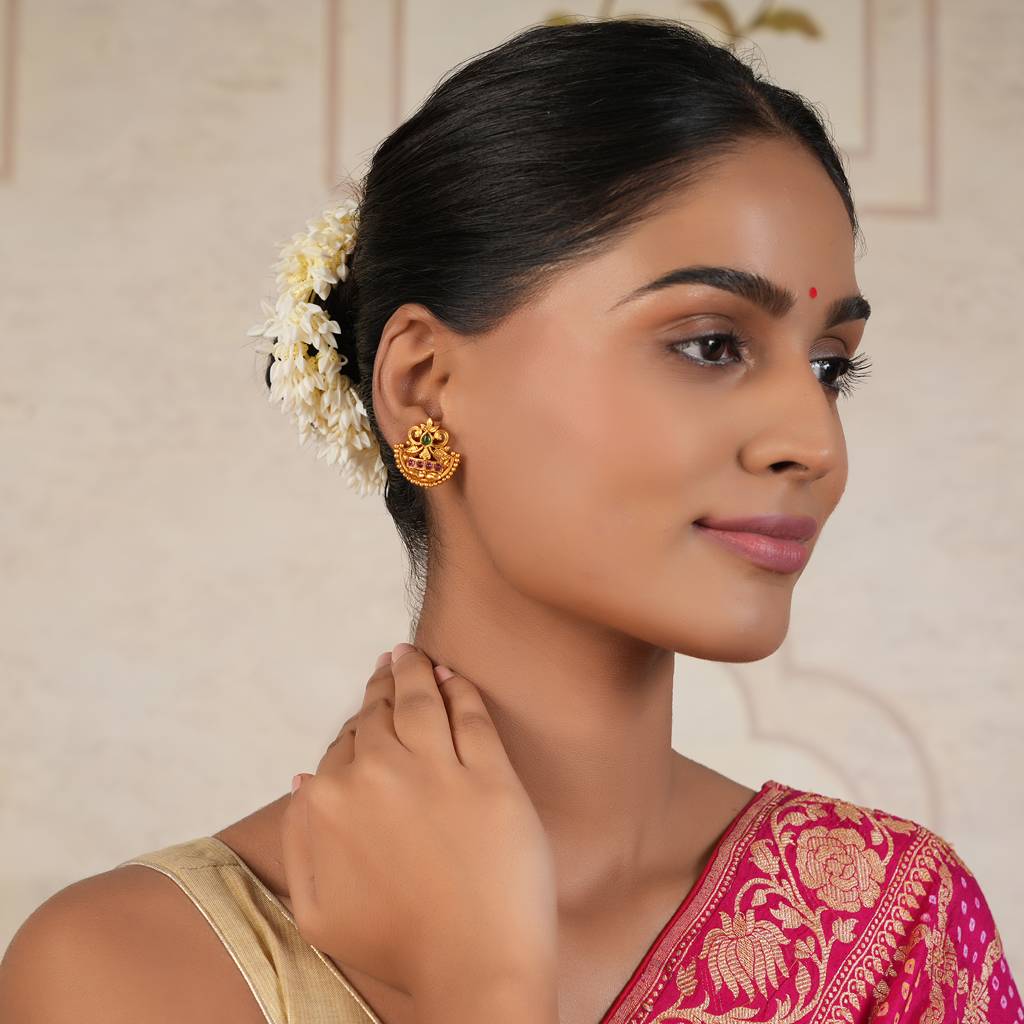 Cute Antique Gold Plated Stone Stud For Earring : SJ115