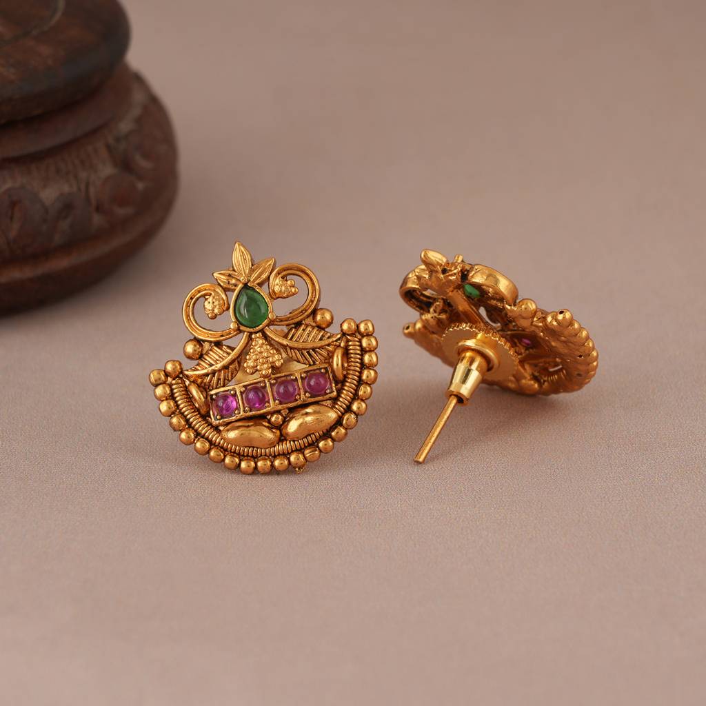 Cute Antique Gold Plated Stone Stud For Earring : SJ115