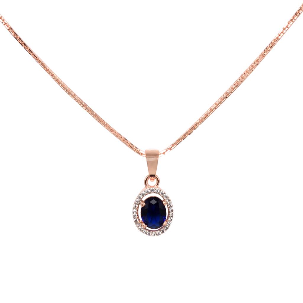Rose Gold Plated Blue Ad Solitaire Pendant Locket Set With Earrings And Chain : SJLK1355