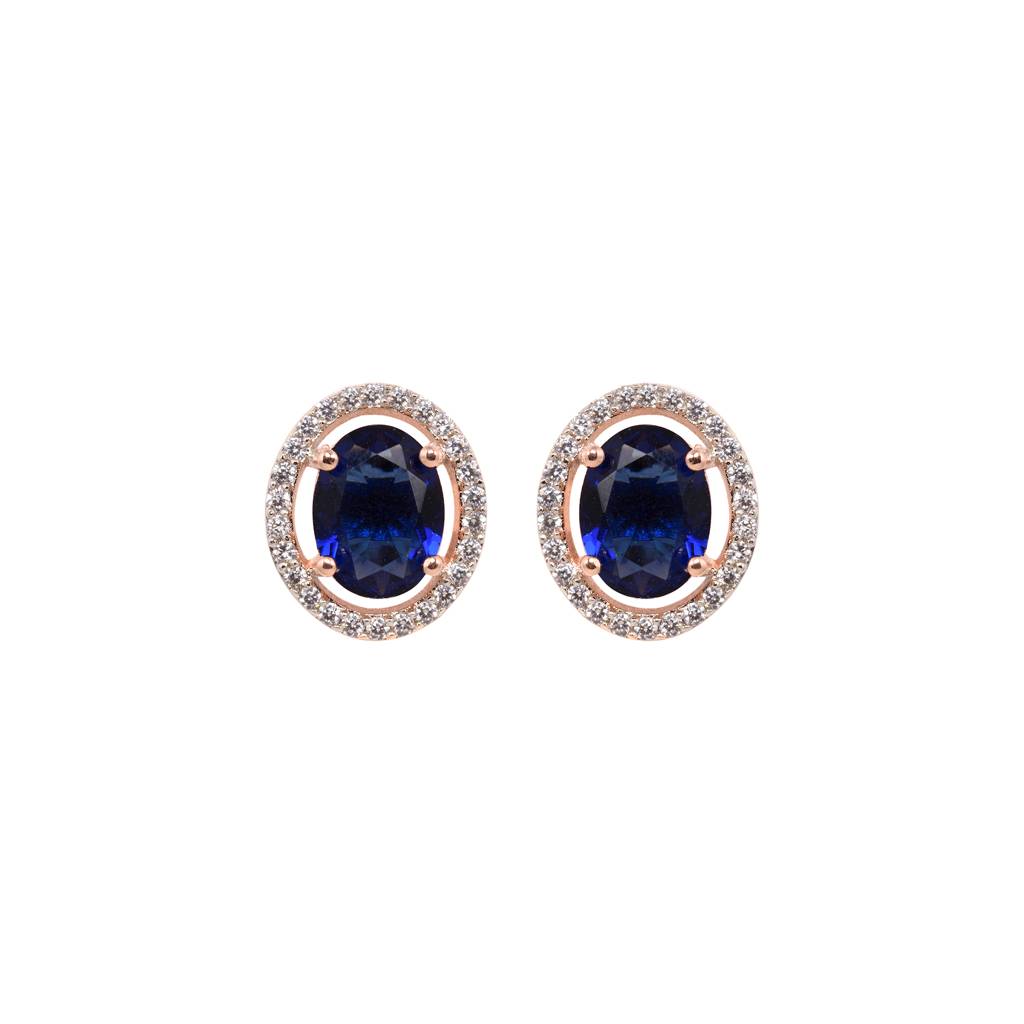 Rose Gold Plated Blue Ad Solitaire Pendant Locket Set With Earrings And Chain : SJLK1355