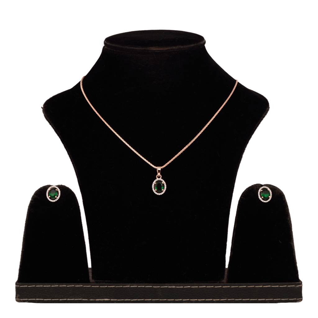 Rose Gold Plated Blue Ad Solitaire Pendant Locket Set With Earrings And Chain : SJLK1355