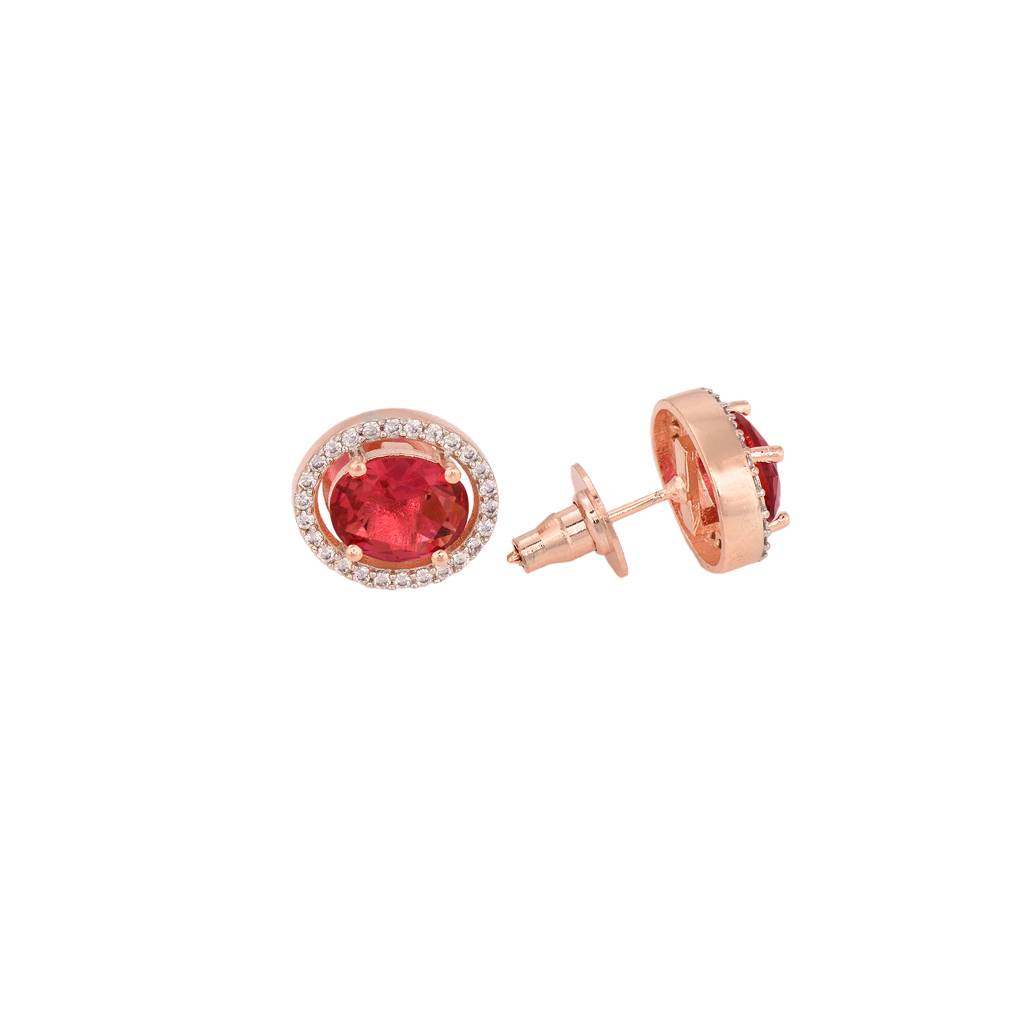 Rose Gold Plated Radiant Red Ad Solitaire Pendant Locket Set With Earrings And Chain : SJLK1356