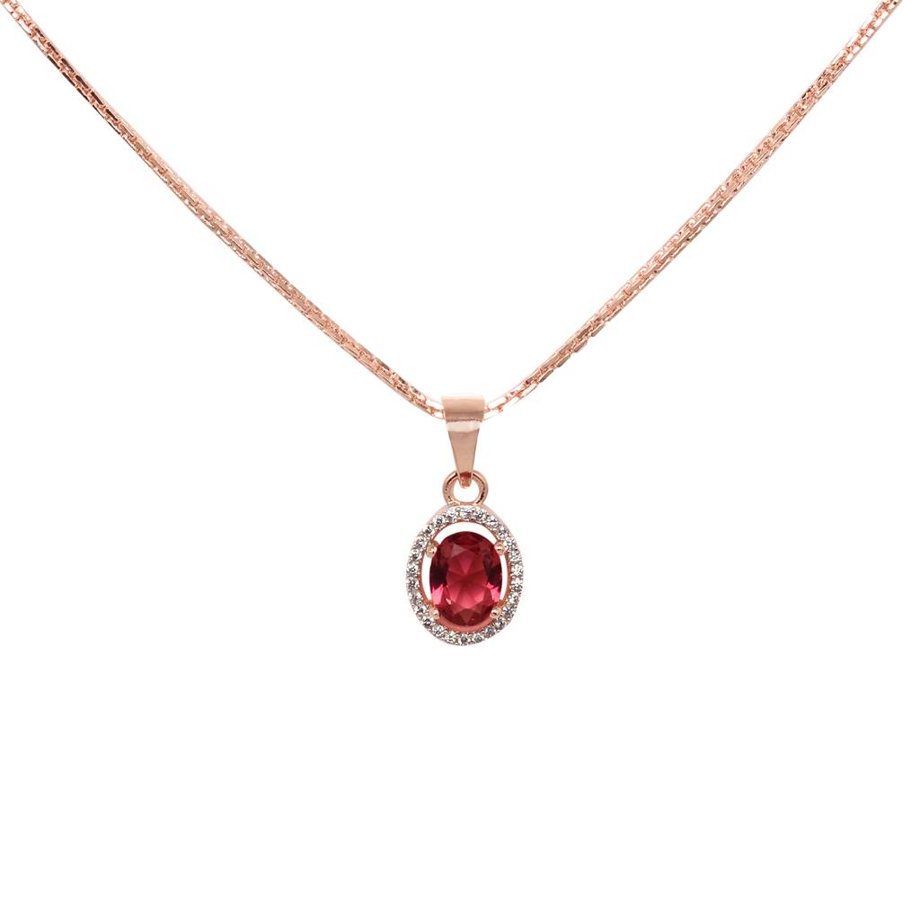 Rose Gold Plated Radiant Red Ad Solitaire Pendant Locket Set With Earrings And Chain : SJLK1356