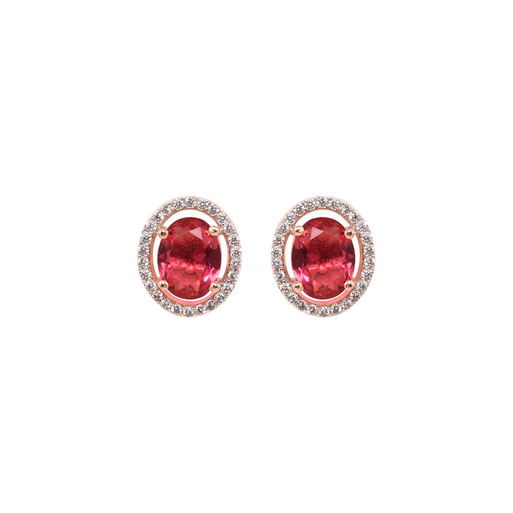Rose Gold Plated Radiant Red Ad Solitaire Pendant Locket Set With Earrings And Chain : SJLK1356