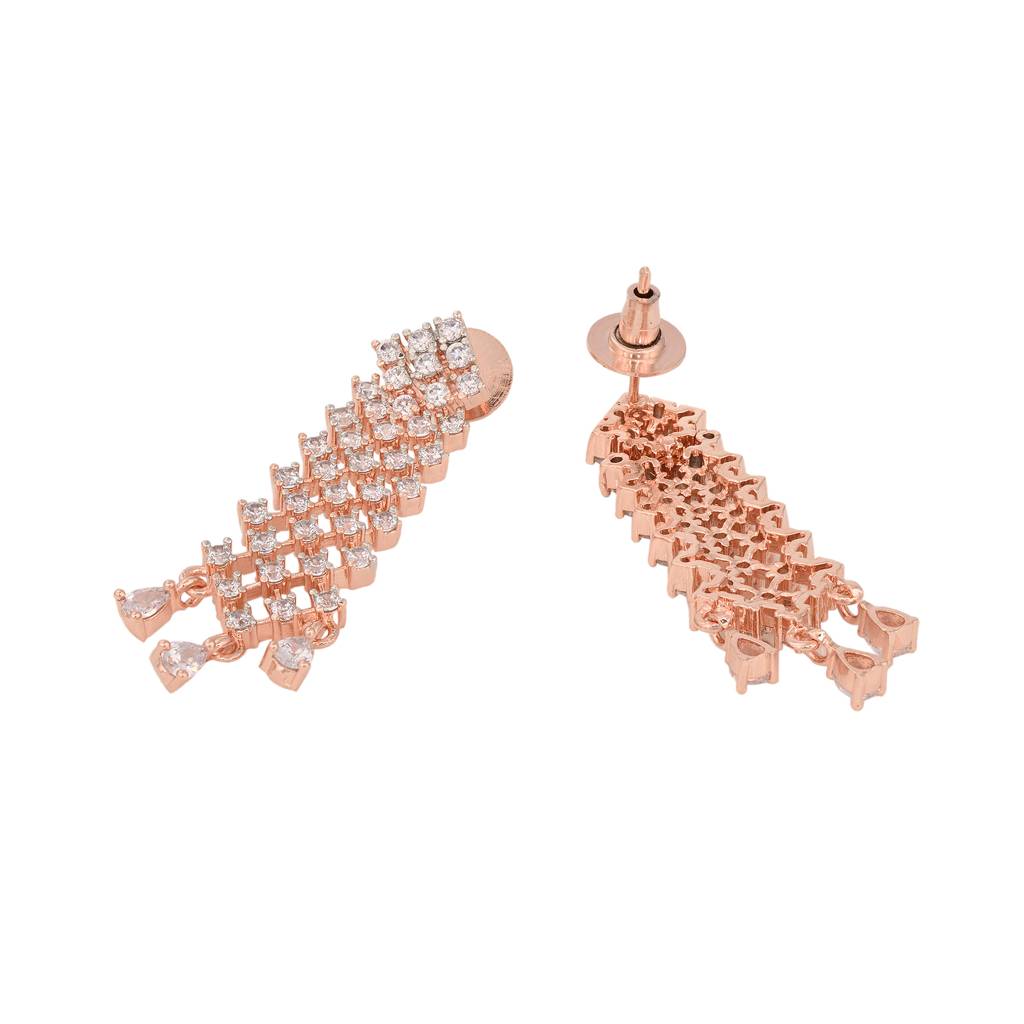 Rose Gold Plated White Ad Studded Designer Choker Jewellery Set With Earrings : SJNK1360