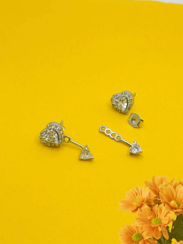 Heart-Shaped Pink And White Crystal Drop Earrings : 1376