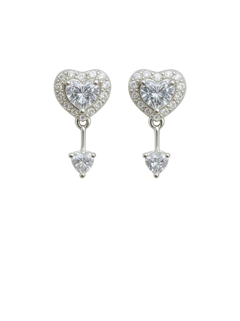 Heart-Shaped Pink And White Crystal Drop Earrings : 1376