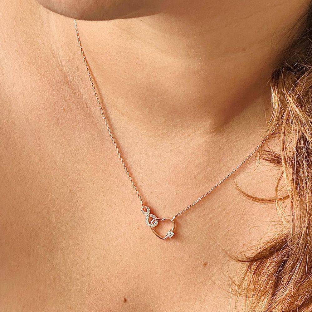 Flutter Hearts Rose Gold Long Strand Necklaces Infinity Heart Gem