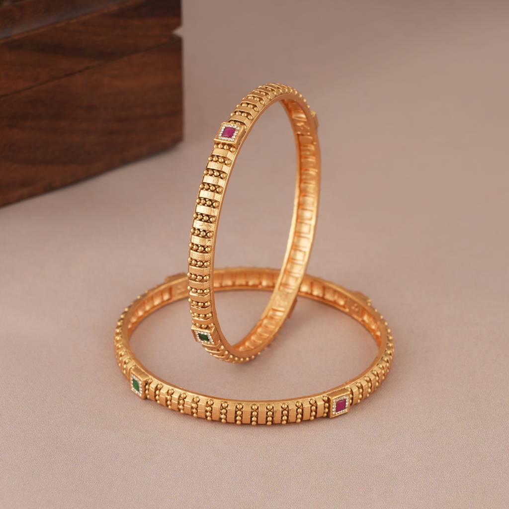 Elegant Antique Gold Art Deco Stone Bangle Set : SJ074
