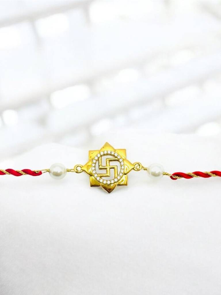 Eternz Certified Jewellery - Luxe Vogue Golden Swasthik Rakhi