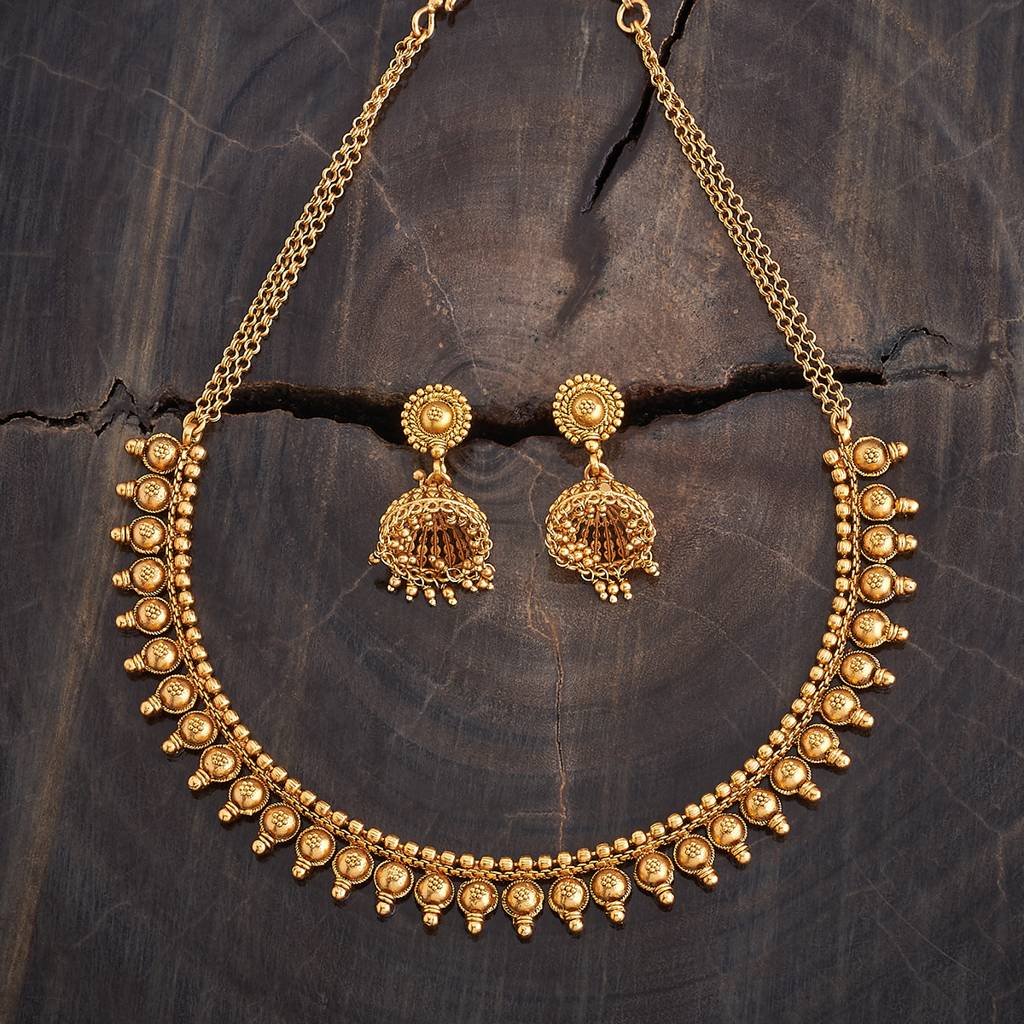 Kushal'S Fashion Jewellery Gold-Plated Ethnic Antique Jewellery Set - 399910 : 399910