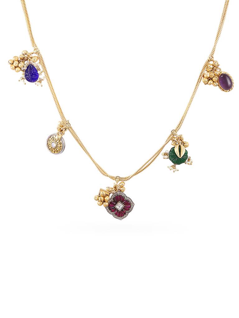 Elegant Gemstone And Pearl Adorned Statement Necklace : YI24A0079N