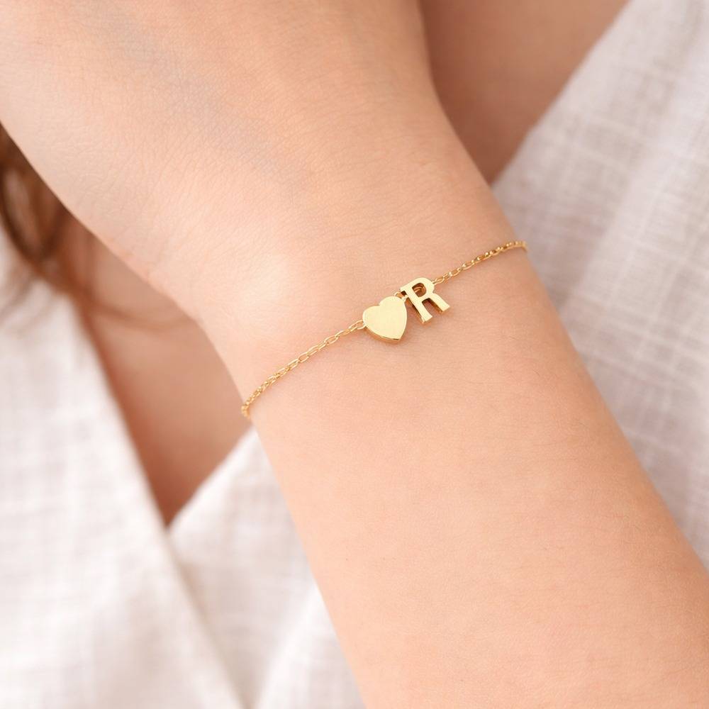 Waterproof Heart Initial Bracelet - Skin Safe, Versatile Casual Wear : 1004978
