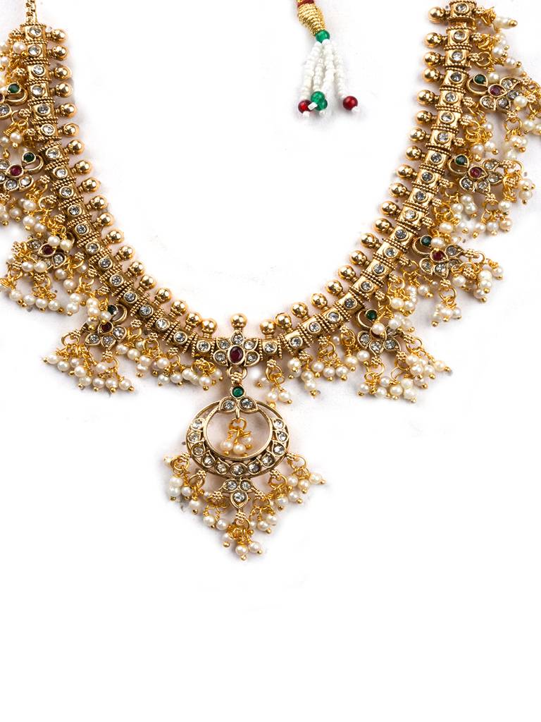 Gold Plated Bridal Guttapusallu Short Necklace Setâ : SATJS333SHORT