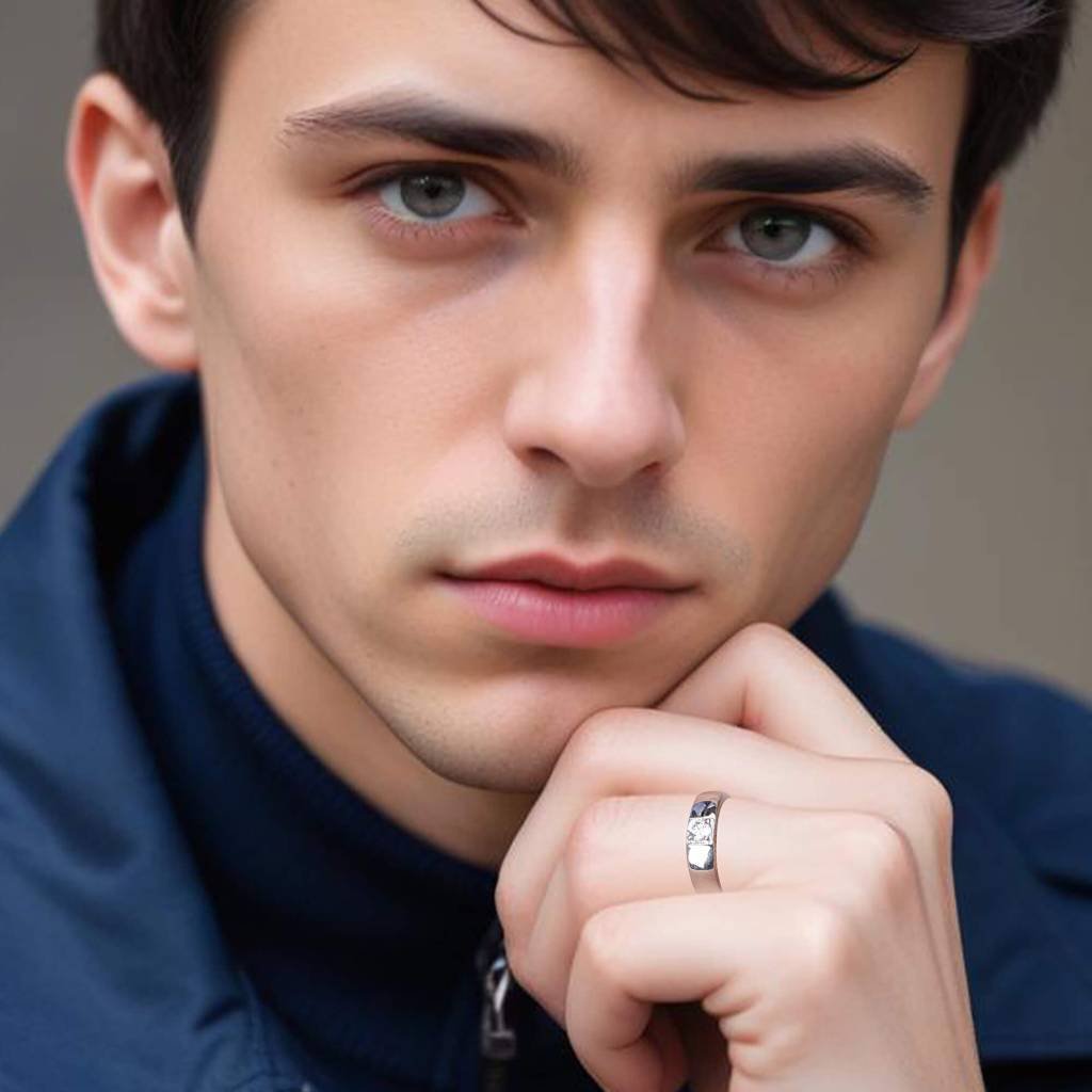 Silver Solitaire Classic Love Ring For Boys : ZLCPLR-1014-MW