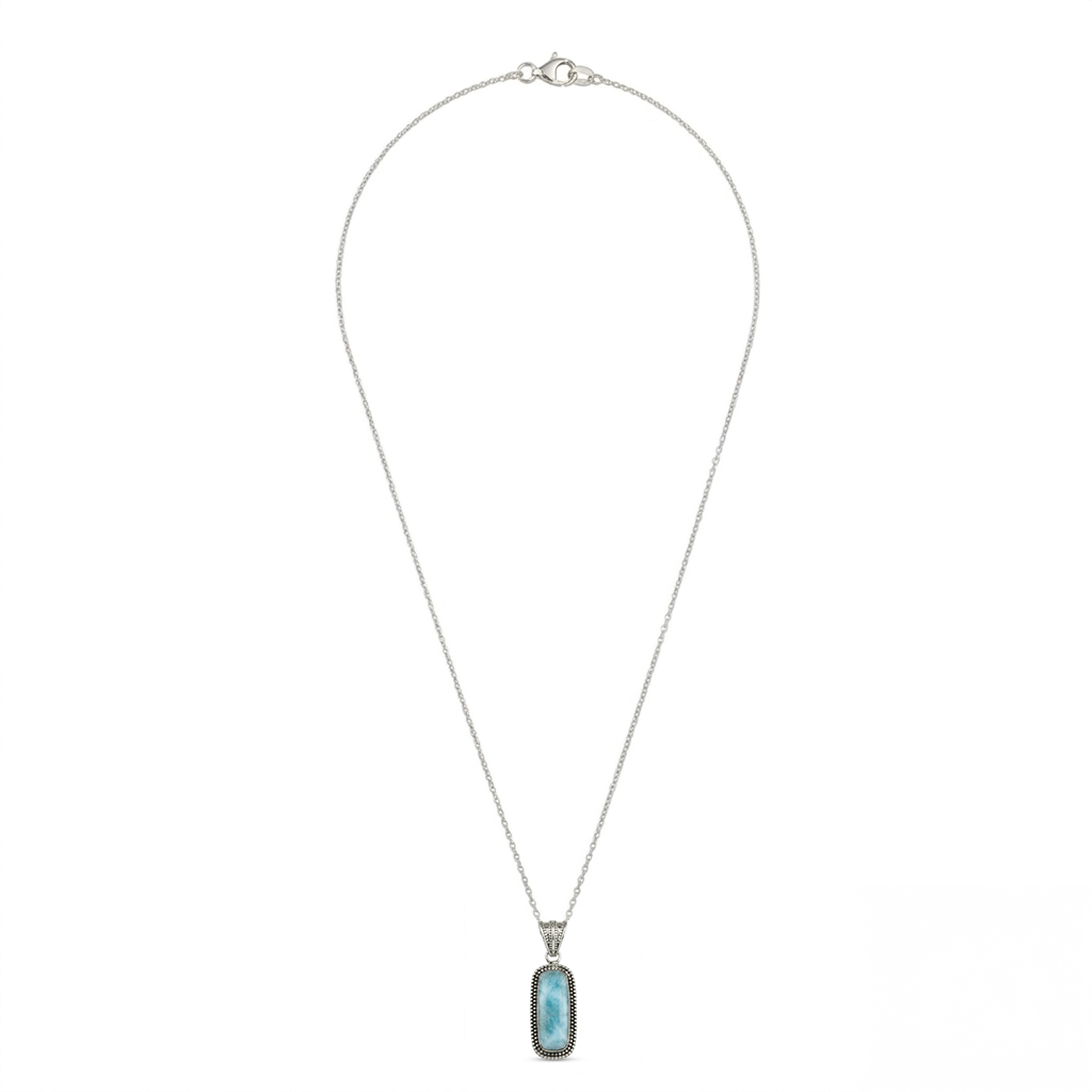 925 Sterling Silver Larimar Pendant With 18 Inch Chain | Larimar Pendant Necklace | Elegant Handmade Jewelry Gift : FU-0590