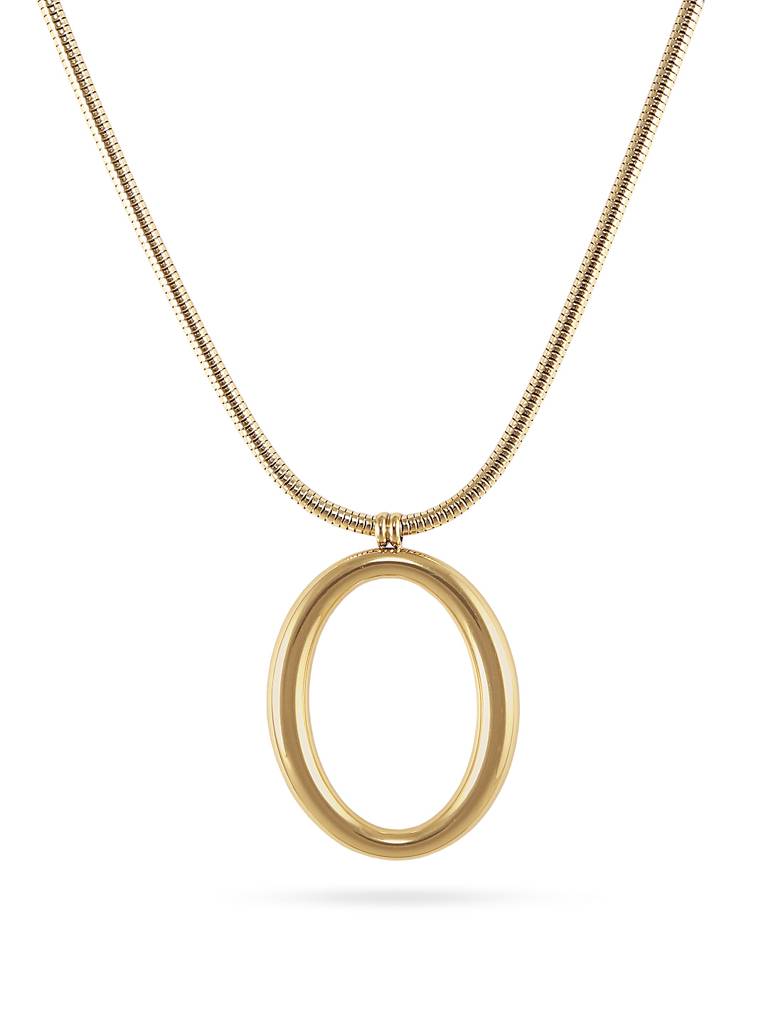 Gold Tone Large Oval Pendant Necklace : YI24A0086N