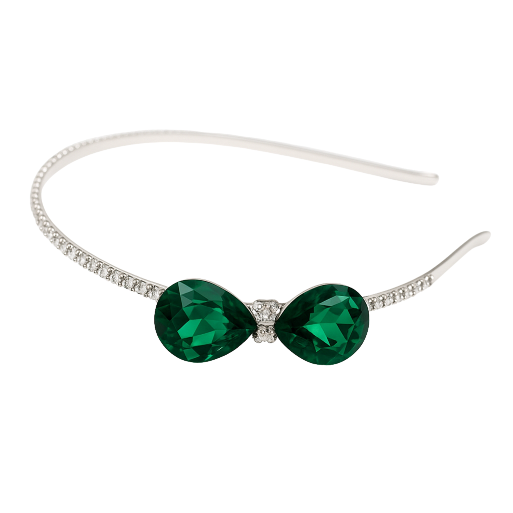 Bridal Teardrop Crystal Headband For Women Silver Rhinestone Wedding Tiara Hair Band Elegant Party Wear Designe : M4SK-T-GREEN