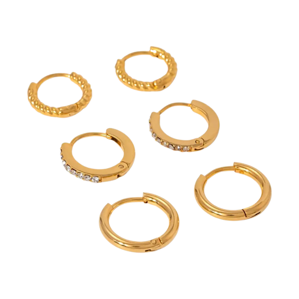 18Kt Gold Plated Monsoon Set Of Three Classic And Textured Hoop Earrings, Marina : INMARINA