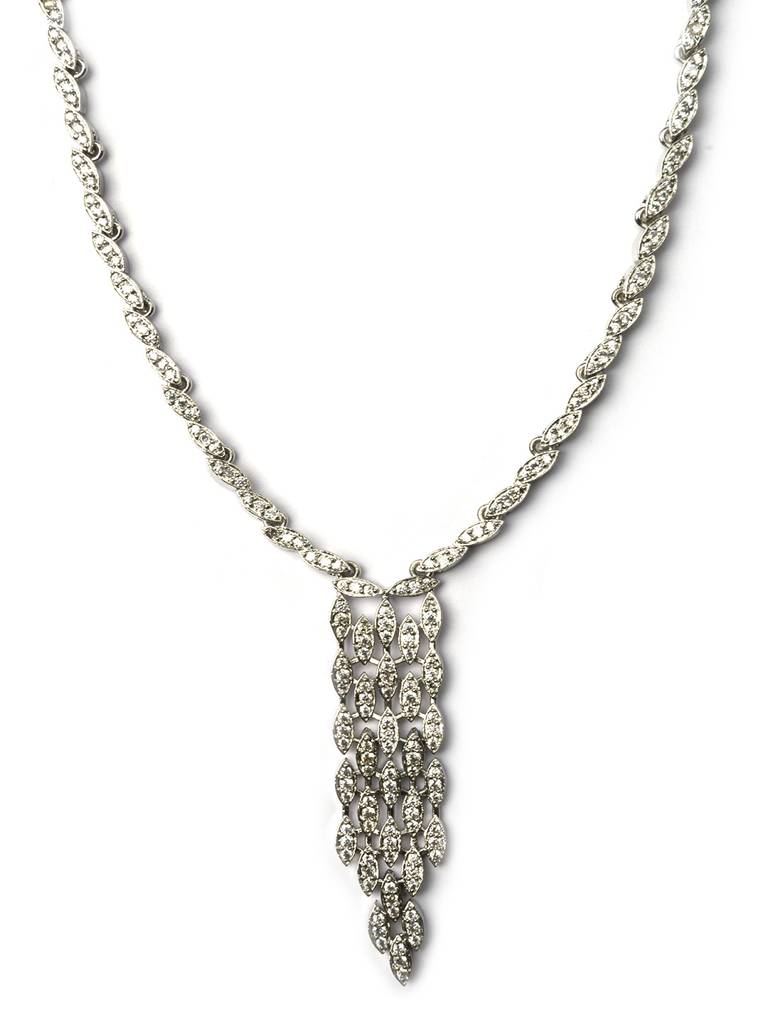 Silver Plated American Diamond Necklace Set : AD144