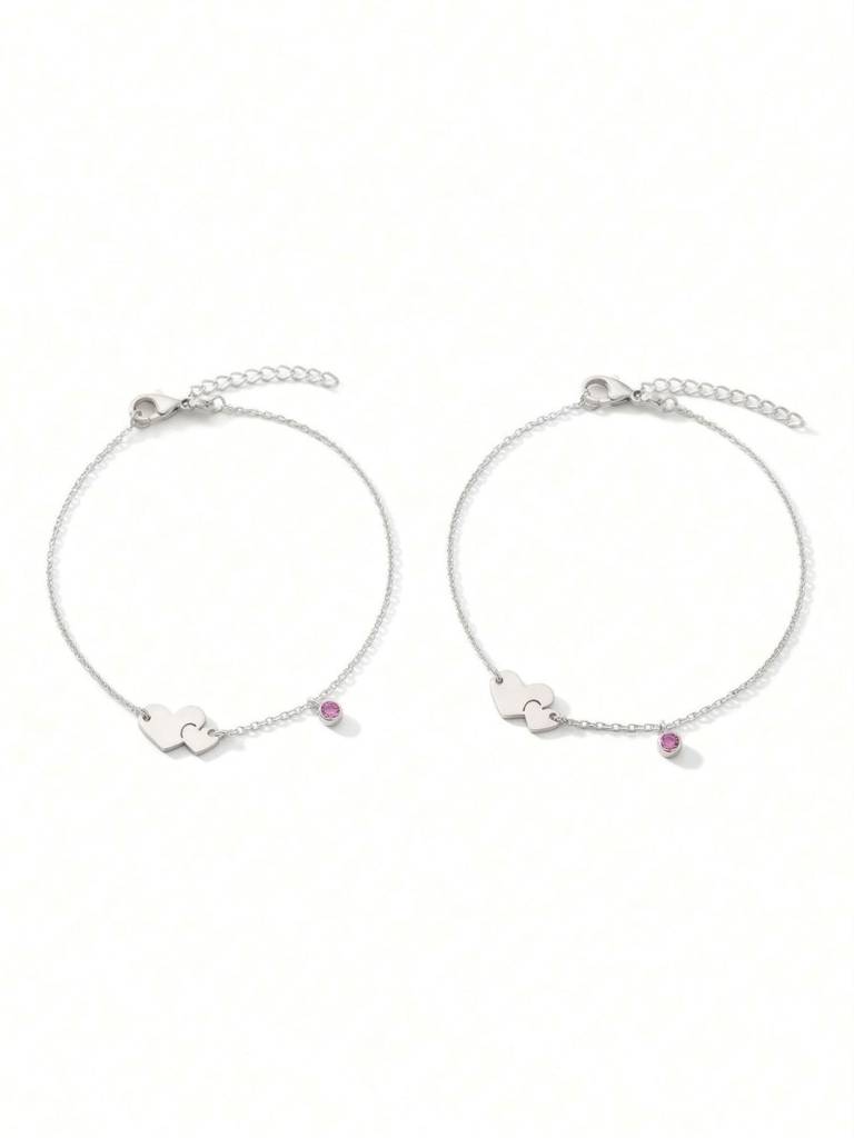 The Amour Bond Double Heart & Amethyst-Hued Silver Anklet : AK1137