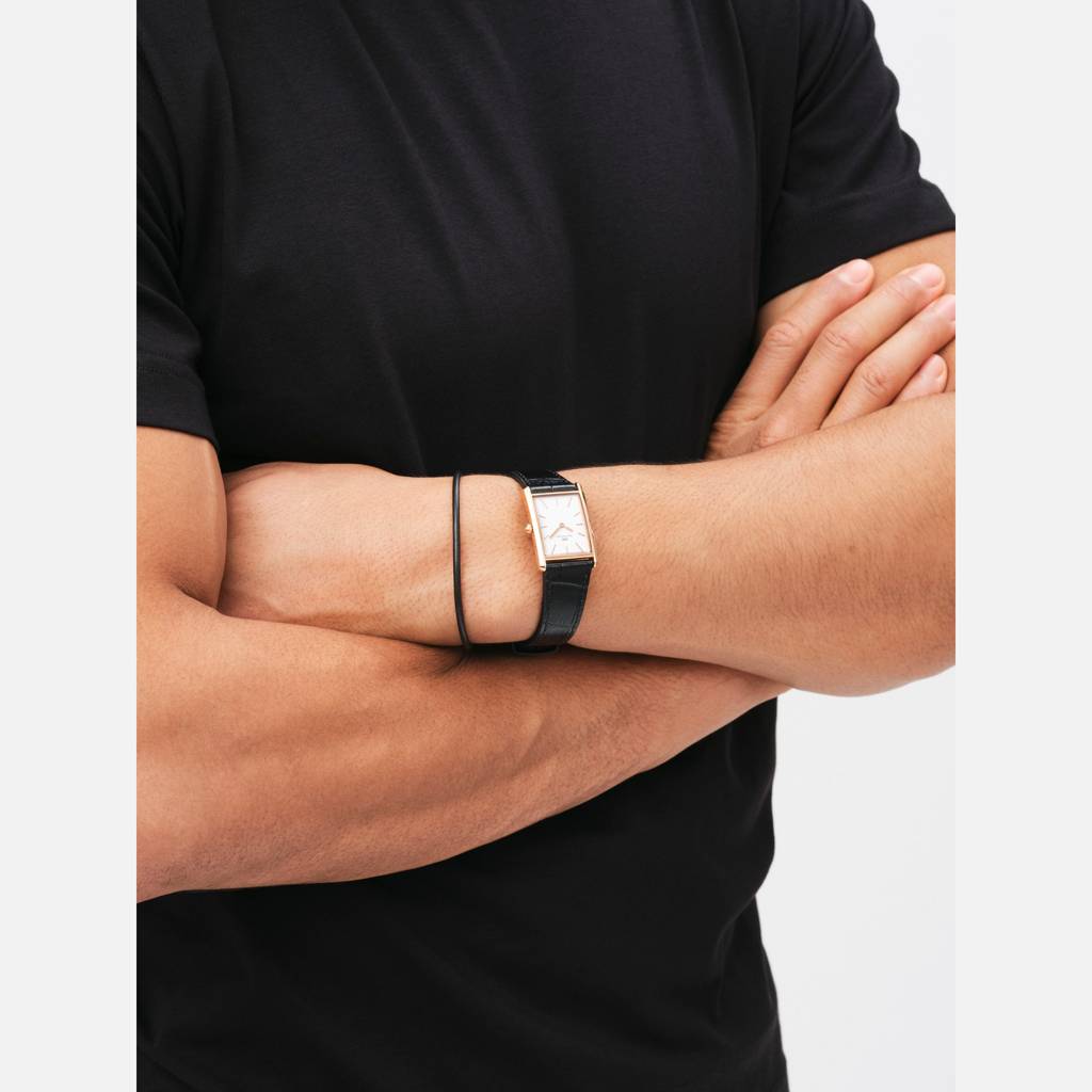 Daniel Wellington Leather Black Leather- Rose Gold Unisex Bracelet : DW00400714