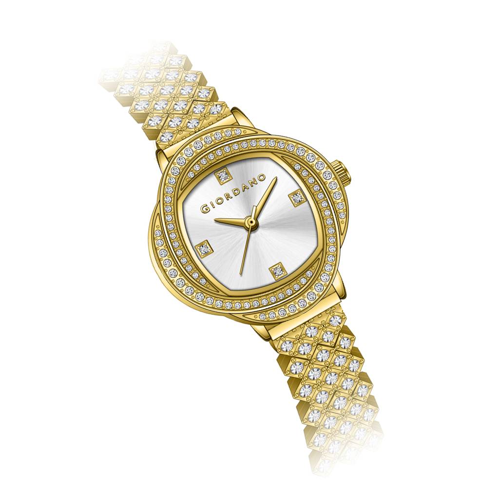 Giordano Luxury Crystal Watch For Women, Stainless Steel Strap, Diamond-Studded Bezel, Elegant Dress Timepiece : GZ-60120-11