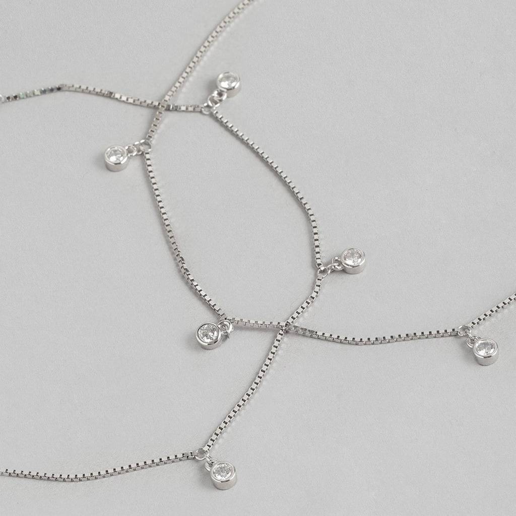 Zavya Drop Rhodium Plated 925 Sterling Silver Anklet : ANK-60104-PAIR